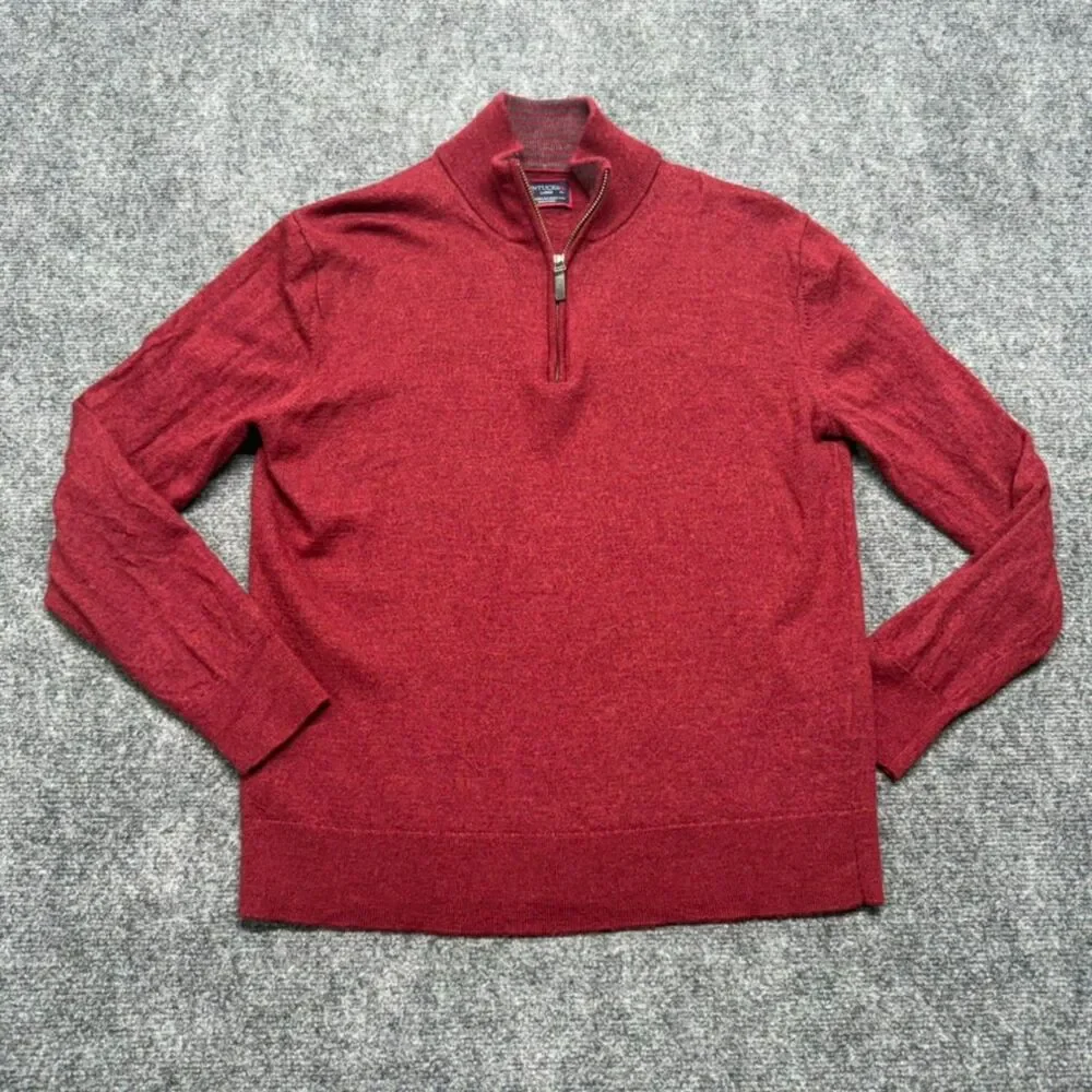 UNTUCKit Men's Large 100% Extra Fine Merino Wool Red Quarter Zip Sweater